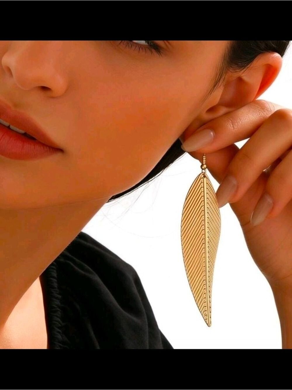 Gold Leaf Drop Earrings Women Fashion Jewelry